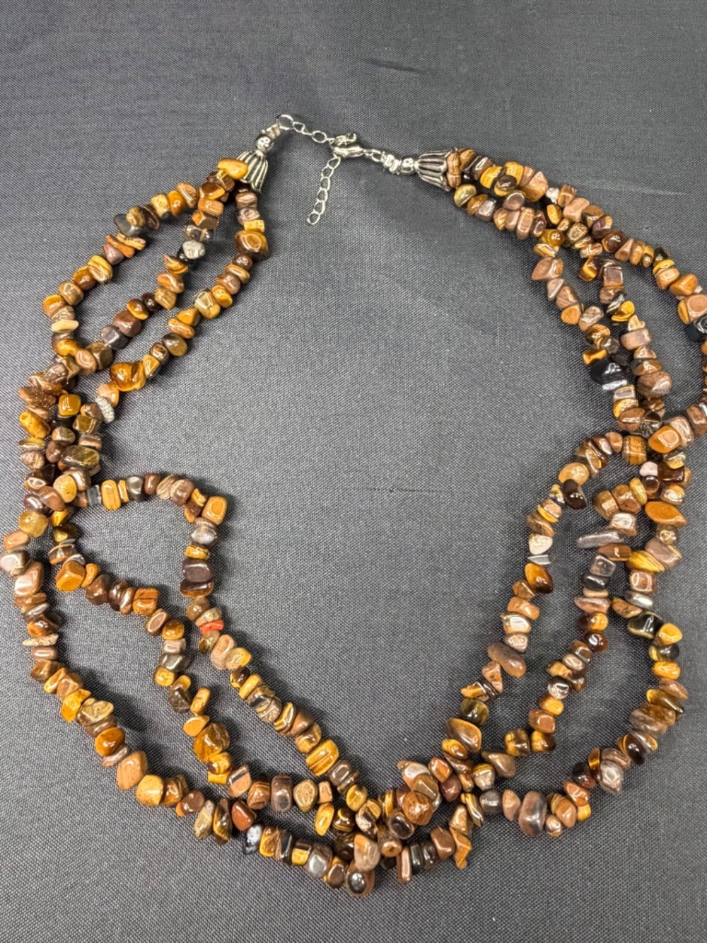 Artisan Necklace Tiger Eye Gemstone Multi-strand Southwestern Silver-Tone Chain